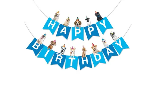 BRUBAKER Wimpelkette Happy Birthday Geburtstagsgirlande mit Hunden - Geburtstag Tier Banner, Geburtstagsdeko Girlande für Geburtstagsfeier - Party Dekoration