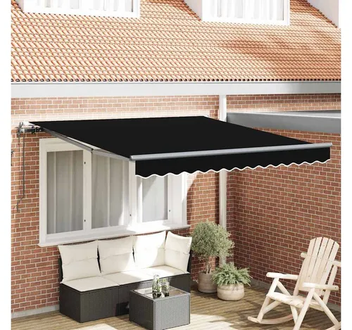 furnicato Einziehbare Markise Schwarz 350 x 250 cm - Moderne einziehbare Markise für Garten und Terrasse, bietet zuverlässigen Schatten und schützt vor Regen. Aus UV-beständigem Gewebe und robustem Aluminium gefertigt, ideal für entspannte Stunden im Freien.