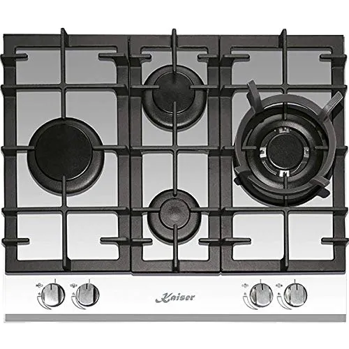 Kaiser KCG 6394w Turbo Romb/Gaskochfeld 60cm Autark/Kochfeld/Gas auf weißem Glas/Glaskeramik Gaskochfeld Einbau/4 Hochwertige Brenner/3,8 kW WOK Brenner/Erdgas,Fl.Gas