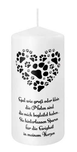 INNA-Glas Grabkerze Tier MIRIJA mit Herz aus Pfoten, 15cm - Elegante Grabkerze aus INNA-Glas, ideal für eine liebevolle Erinnerung. Mit einer Brenndauer von 63 Stunden sorgt sie für stimmungsvolle Lichtakzente. Lieferung ohne Dekoration.