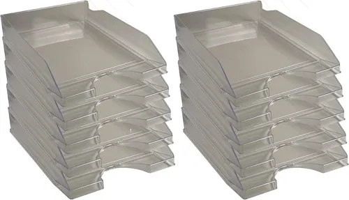 EXACOMPTA Briefablage COMBO MIDI 6x, glasklar glossy - Stabile Briefablage für A4+ Dokumente, treppenförmig stapelbar und kompatibel mit vielen Modellen. Ideal für ein organisiertes Büro.