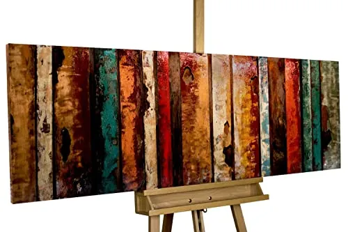 KunstLoft Metallbild 3D | 100% HANDGEFERTIGT | 144x44x5cm | Wandbild Metall Deko 'Flashy Wood' | Abstrakt | Rot Braun | Metall Wanddeko Wohnzimmer