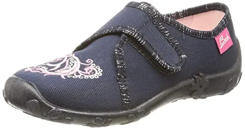 Beck Mädchen Romantic Slipper, Dunkelblau, 25 EU - Hausschuhe für Mädchen mit liebevollem Pferde Stickbild, aus 100% Baumwolle, atmungsaktiv und mit rutschhemmender Sohle für optimale Sicherheit und Komfort.