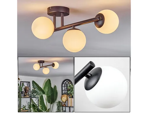 hofstein Deckenleuchte Retro Schwarz/Weiß, 3 x G9 - Elegante Deckenleuchte im modernen Retro-Design, ideal für Esszimmer und Wohnzimmer. Mit 3 austauschbaren G9-Fassungen, die individuelle Lichtgestaltung ermöglichen. Maße: 23 cm Breite, 20.5 cm Höhe.