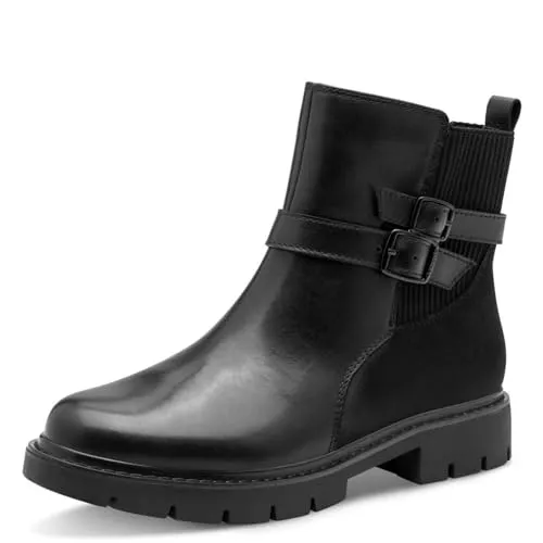 Stiefelette TAMARIS Leder/Textil - Damen in Schwarz, Größe 38 - Wanderschuhe mit kuscheligem Warmfutter und praktischem Wechselfußbett für individuellen Komfort. Bequeme Stiefeletten mit modischen Akzenten und robuster Laufsohle für Alltag und Freizeit.