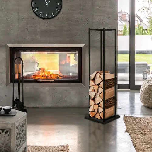 ML-Design Kaminholzregal 33x115x33 cm - Rechteckig, Schwarz, Metall - Aschesauger - Hochwertiges Kaminholzregal aus pulverbeschichtetem Stahl für optimale Holzlagerung, schützt vor Feuchtigkeit und sorgt für Ordnung neben Kamin oder Ofen.