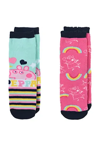 Sun City Peppa Pig Wutz Kinder Mädchen Socken 2 Paar Gumminoppen Stopper-Socken Strümpfe Paket Set, Größe:31/34