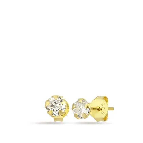 Einzelstück® Ohrstecker Crystal Stone I aus 925 Sterling Silber/mit 14K Gold/mit 14K Roségold vergoldet I Silberohrstecker mit Zirkonia Stein I Silberorring Damen (Gold)