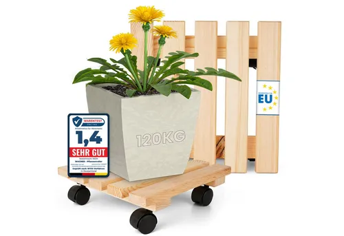 2x Pflanzenroller Eckig Massivholz 30x30x8cm - Blumentöpfe & Vasen: Robustes Holz Rollbrett mit 360° drehbaren Rollen, ideal für müheloses Verschieben und bis 120 kg belastbar. Schützt Ihre Böden vor Kratzern!