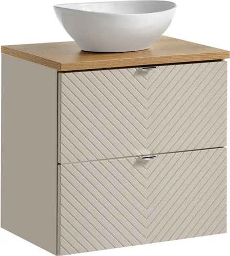 Badezimmerschrank 60 Cm Kaschmir Mit Eichenplatte Und Aufsatzwaschtisch