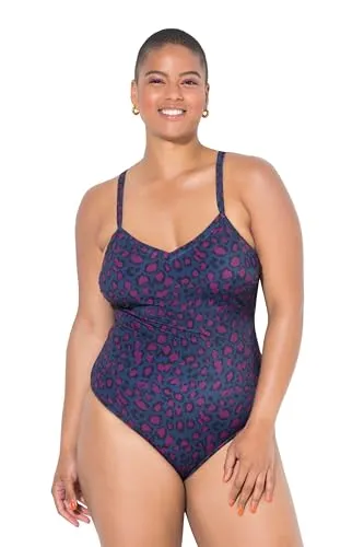Studio Untold Damen große Größen Übergrößen Plus Size Badeanzug, Softcups, Color Leo, Shaping dunkel blau 44 842366741-44