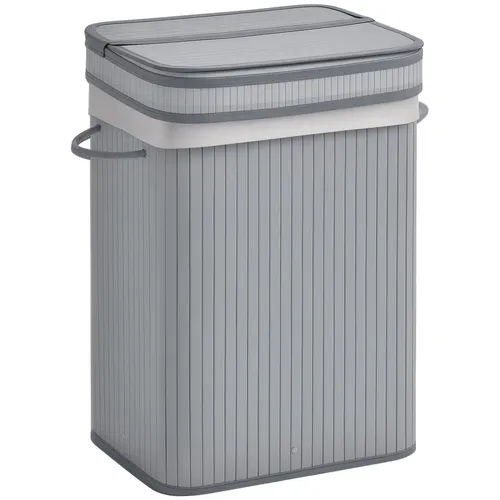 HOMCOM Bambus Wäschekorb schmal mit Deckel 70 L - Wäschekorb für Waschküche, Schlafzimmer und Badezimmer mit 70L Kapazität, herausnehmbarem Wäschesack und elegantem, feuchtigkeitsbeständigem Design.