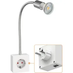 ledscom.de Steckdosenlampe LESCH Leselampe - Tischleuchte mit integrierter Schuko-Steckdose, schwenkbarem Arm und beeindruckenden 1103 lm Helligkeit – ideal für flexibles Lesen und Arbeiten.