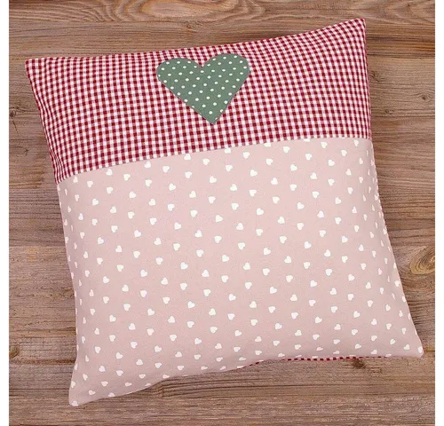matches21 HOME & HOBBY Kissenbezüge Kissen-Bezug 40x40 cm Landhaus-Stil Herzen rosa rot Baumwolle, (1 Stück), Wohnzimmer Kissen-Hülle als Deko-Kissen Zier-Kissen Sofa-Kissen