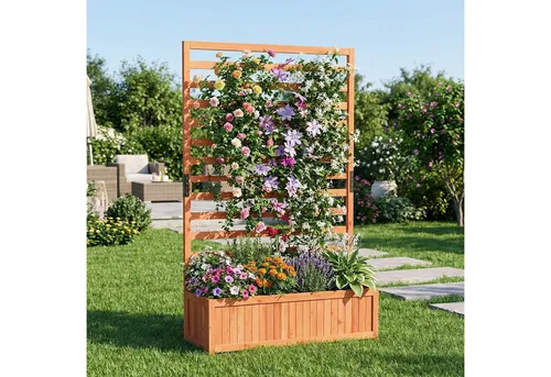 COSTWAY Hochbeet (1 St), Blumenkasten, Pflanzkasten mit Spalier, für Kletterpflanzen
