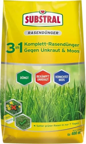 Substral 3in1 Komplettrasendünger 14 kg - Rasendünger mit Unkraut- und Moosvernichter, für perfekten Rasen in einem Schritt. Schnelle Regeneration und verbesserte Widerstandskraft gegen Stressbedingungen.