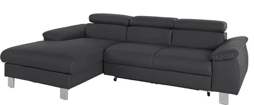 Elegantes Ledersofa in Schwarz mit Kopfteilverstellung - Sofa Wohnlandschaft für Unisex Erwachsene, bietet individuelle Kopfteilverstellung für optimalen Komfort, ideal für gemütliche Wohnräume.