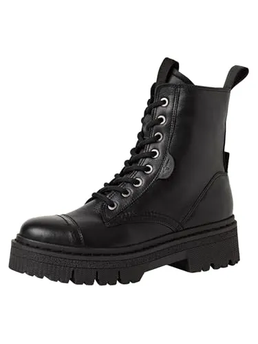 Schnürstiefelette TAMARIS für Damen, Größe 40, schwarz - Modische Schnürstiefelette aus Leder mit Blockabsatz und Plateau, ideal für stilvolle Wanderungen oder den Alltag.