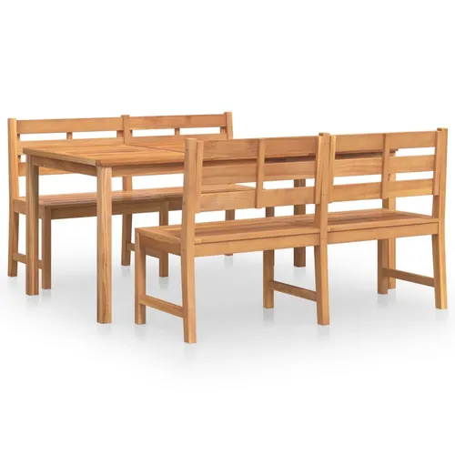 vidaXL 3-tlg. Garten-Essgruppe aus massivem Teakholz - Gartenmöbel-Set aus elegantem, wetterfestem Teakholz mit stabiler Tischplatte und bequemen Bänken für entspanntes Speisen und Entspannen im Freien.