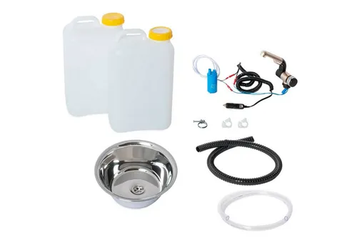 ad-ideen 12V Camping Spüle Bausatz für VW T5/T6 - Kompletter Bausatz für eine praktische 12 Volt Miniküche im Wohnmobil. Ideal für Camper und Markstände, mit vormontierter Verkabelung für einfache Montage und allem Zubehör für fließendes Wasser.