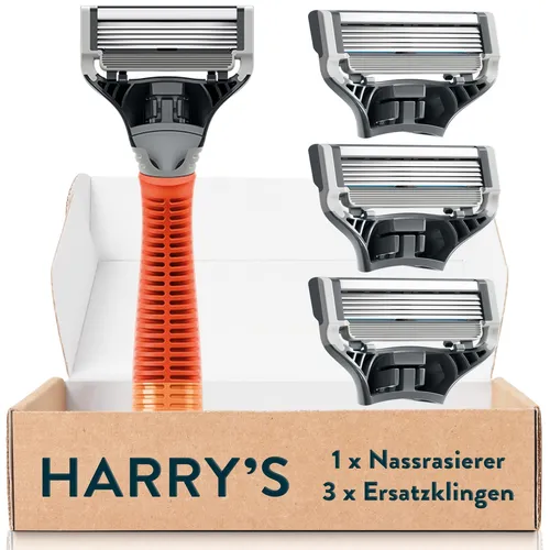 Produktbild Harry’s Nassrasierer für Männer – Rasier-Set mit orangefarbenem Griff 3 Ersat...