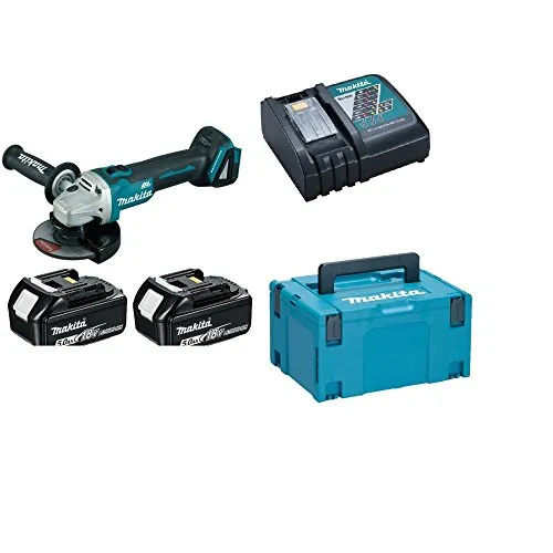 Makita DGA 506 RTJ Akku Winkelschleifer 18 V - Schleifmaschinen, leistungsstarker Brushless-Motor für längere Laufzeit und 2x 5,0 Ah Akkus für maximale Flexibilität beim Arbeiten.