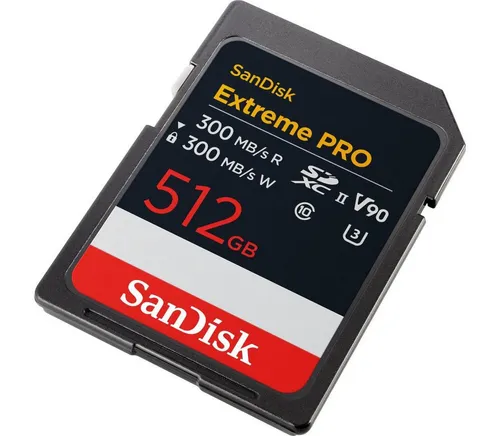 SanDisk SDXC Extreme Pro 512GB 300MB/s V90 UHS-II - Speicherkarten für 8K-Videos und hochauflösende Fotos, professionelles Design für maximale Effizienz bei der Fotoproduktion.