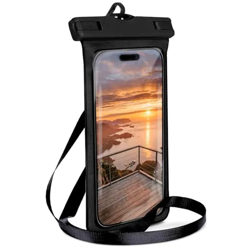 ONEFLOW Beach Bag für iPhone 11 wasserdichte Hülle mit Touch und Kamera Fenster, Unterwasser Handyhülle zum Reisen, Schwimmen mit Armband und Band zum Umhängen, Schwarz