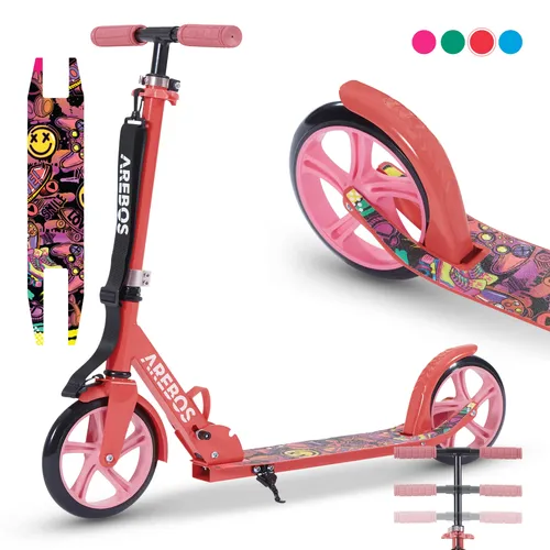 Arebos Cityroller Tretroller Rot - Höhenverstellbar & Klappbar - Roller / Kickboards - Der Arebos Cityroller ist für Kinder und Erwachsene bis 100kg belastbar, höhenverstellbar und klappbar, ideal für sicheres Fahren auf unebenen Oberflächen.