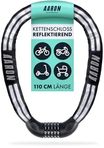 AARON Reflect Fahrradschloss mit 5-stelligem Zahlencode - Fahrradschlösser mit 120 cm Länge, hoher Sicherheitsstufe und reflektierendem Streifen für zusätzliche Sichtbarkeit bei Nacht.