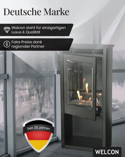 Bioethanol Kamin Trondheim | Standkamin für gemütliche Abende - Stylischer Ethanolkamin in Schwarz, freistehend und ideal für Wohnzimmer. Genießen Sie bis zu 4 Stunden Wärme mit nur einem Liter Bio-Ethanol!
