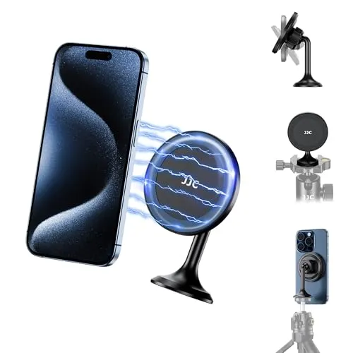 JJC Magnetische Handy-Stativhalterung Adapter mit Schnellwechselbasis und 1/4”-Schraube, 60° Neigbarer Magnet-Handyhalter Stativadapter Kompatibel mit iPhone 17 16 15 14 13 Pro Max und Mag-Safe Hülle
