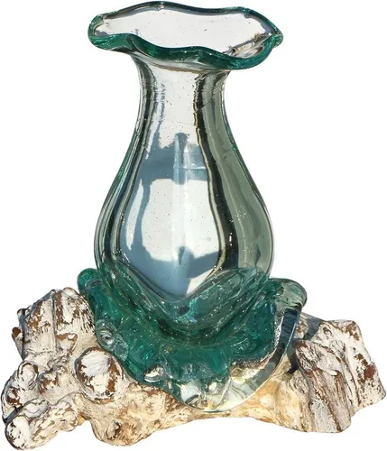 Wogeka Dekovase Glas-Vase Athena auf Wurzelholz