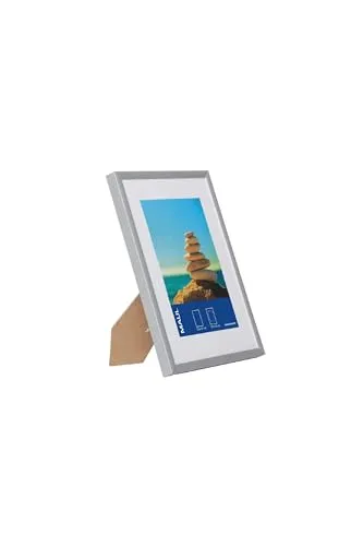 MAUL Bilderrahmen MAULdesign 15x21 cm aus Aluminium | zum Hängen in Quer- und Hochformat | edler, schmaler Wechselrahmen mit Passepartouteinleger | ideal für Fotos, Collage und Bilder | Silber
