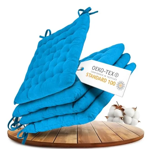 Gräfenstayn Stuhlkissen 4er-Set 40x40cm - Hochwertige Sitzkissen aus 100% Baumwolle mit 5 cm dicker Polsterung für besten Komfort. Ideal für drinnen und draußen, inklusive Haltebändern für sicheren Halt.