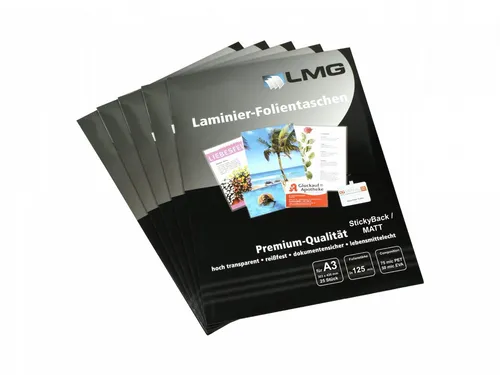 LMG Germany Schutzfolie LMG Laminierfolien A3 (303 x 426 mm), 2 x 125 mic, matt, mit selbstkl. Rückseite