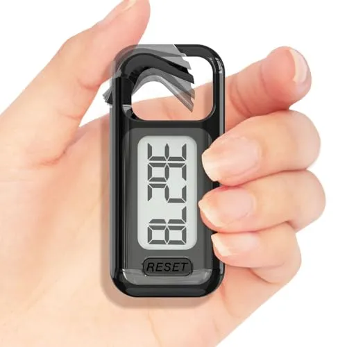 3D-Simple-Walking-Pedometer, tragbarer Karabiner-Schrittzähler, Schrittzähler mit Halsleine für Senioren, Männer, Frauen (Schwarz)