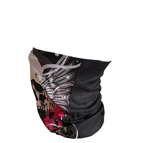 Oblique Unique® Multifunktionstuch Schlauchtuch Halstuch Loop Outdoor Motorrad Wandern Fahrrad Biking Schwarz Weiß Pink - Totenkopf mit Flügeln