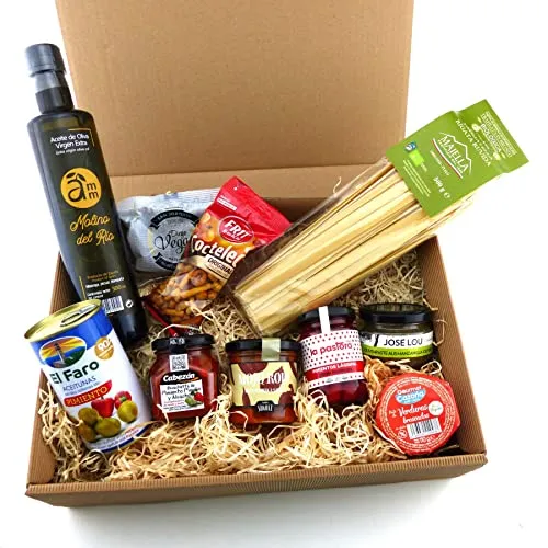 Geschenkbox - VEGGIE mit vegetarischen Tapas Spezialitäten - Präsentkorb mit spanischen Leckereien | Geschenkset | spanischer Geschenkkorb mit Olivenöl