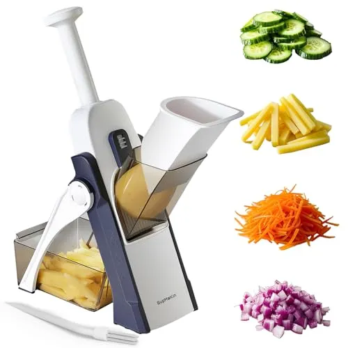 SupMakin Gemüseschneider - Verstellbarer Gemüsehobel für perfekte Schnitte - Gemüsehobel mit 4 Schneidmodi: Ideal für schnelle und sichere Zubereitung von Gemüse und Obst in Restaurantqualität. Kompaktes Design, leicht zu reinigen und ohne Klingenwechsel.