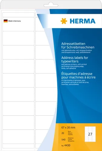 HERMA Adressetik. 67x30 mm Papier matt Ecken rund 540 St. von HERMA