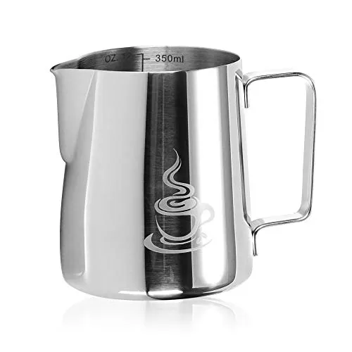 COM-FOUR® Milchkännchen - Edelstahl Milchkanne zum Aufschäumen - Milchaufschäumer Kännchen 350 ml - Milchkännchen mit Ausgießer und Messskala (silberfarben - 350ml)