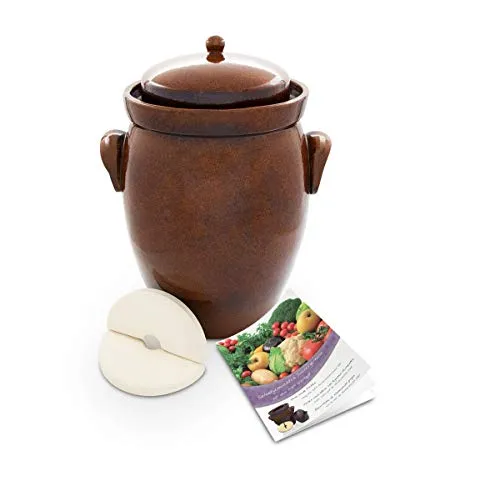 KERAZO Gärtopf 16 Liter aus Steinzeug - Ideal für Fermentation und Einlegen - Hochwertiger Gurkentopf aus Steinzeug mit großer Wasserrinne, lebensmittelgeeignet und hitzebeständig. Perfekt für die Herstellung von Sauerkraut und Gurken, inklusive Rezepten und Zubehör.
