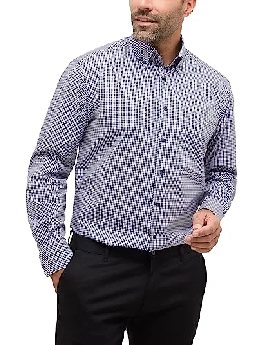 ETERNA Comfort Fit Hemd Langarm Karo Navy Größe 41 - Herrenhemden aus reiner Baumwolle, bügelfrei und mit Kombimanschetten, perfekt für einen eleganten Look im Büro oder Freizeit.