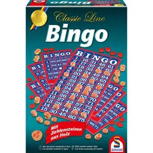 Schmidt Spiele 49089 Classic Line Bingo - Klassiker mit extra großen Holzspielsteinen, ideal für 2 bis 20 Spieler und Spaß für die ganze Familie ab 8 Jahren