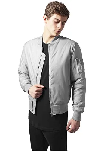 Urban Classics Herren Jacke - Basic Bomber Jacket, Bomberjacke mit aufgesetzter Tasche und Zipper am Arm, Grau (h.Grey 138), Gr. Small