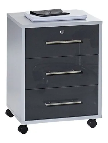moebel-dich-auf Rollcontainer OFFICE EDITION - Stylischer Rollcontainer mit abschließbarem Schubkasten, ideal für Büro und Home Office. Mit Metallgriffen und pflegeleichter Oberfläche in lichtgrau/antrazit.