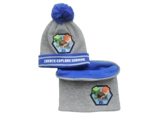 Minecraft Winterset Mütze und Schal (blau, 52)