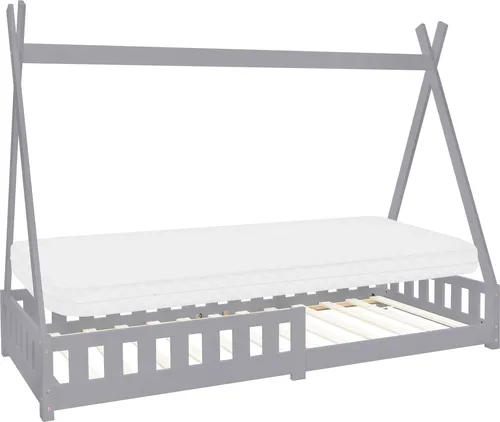 ML-DESIGN Kinderbett Hausbett Tipi Zeltbett - Abenteuerliches Kinderbett im Tipi-Stil, inkl. Lattenrost und Matratze, ideal für fantasievolle Nächte und sicheren Schlaf mit Rausfallschutz.