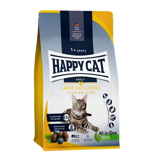 HAPPY CAT Supreme Culinary Land-Geflügel - 4 kg Katzentrockenfutter, nährstoffreich mit Heidelbeeren und Löwenzahn für ein glückliches Katzenleben